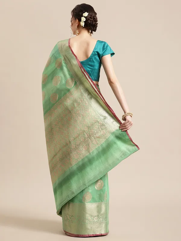 Green_Matka_Silk/Silk_Blend_Banarasi_Sarees_For_Women_GEMTKSLK_204