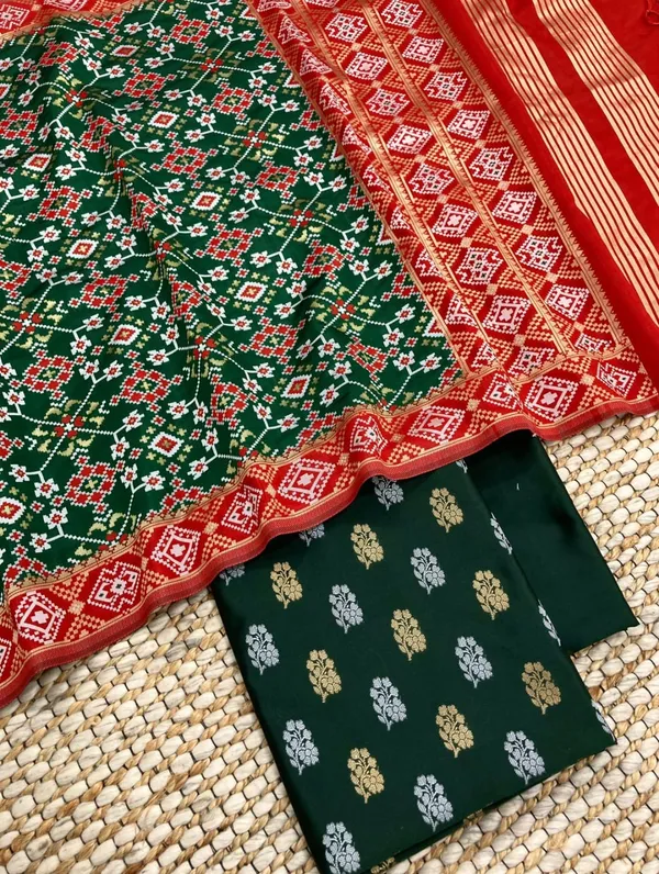 Dark_Green_Katan_Silk_Silver_Gold_Zari_With_Patola_Weave_Dupatta_Suit_Set_700SKL_KS41