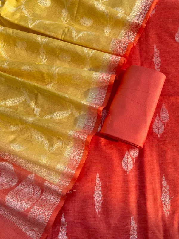 Elegant_Peach_&_Yellow_Linen_Dupion_Resham_Booti_Banarasi_Suit_with_Contrast_Jaal_Dupatta_1100SKL_LDB4
