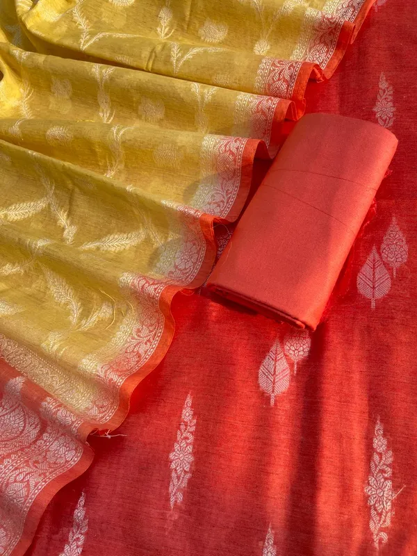 Elegant_Peach_&_Yellow_Linen_Dupion_Resham_Booti_Banarasi_Suit_with_Contrast_Jaal_Dupatta_1100SKL_LDB4