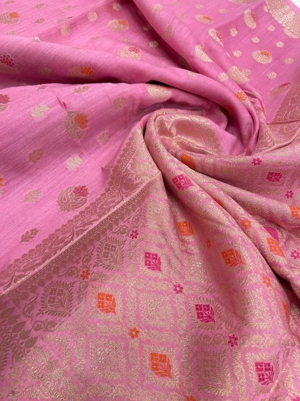 Humairah_Pure_Handloom_Baby_Pink_Munga_Silk_Floral_Gold_Zari_Mina_Booti_with_Minakari_Jaal_Pallu_Zari_Border_with_Baby_Pink_Blouse