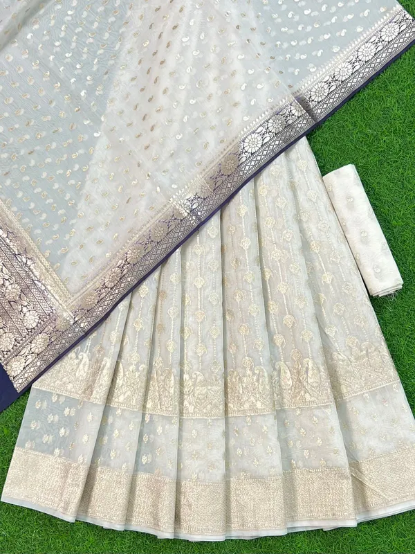 Off-White_Chanderi_Lorex_Zari_Lehenga_And_Floral_Booti_Blouse_With_Indigo_Blue_Border_Dupatta_250PNJ_LNG22