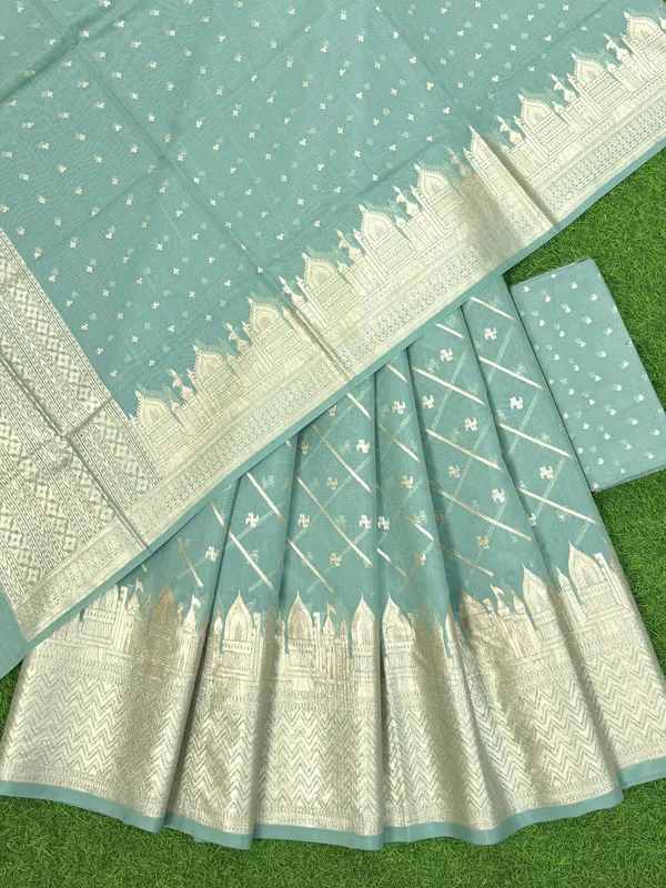 Seagreen_Chanderi_Lorex_Ghat_Border_Lehenga_With_Chunri_Blouse_&_Dupatta_250PNJ_LNG5