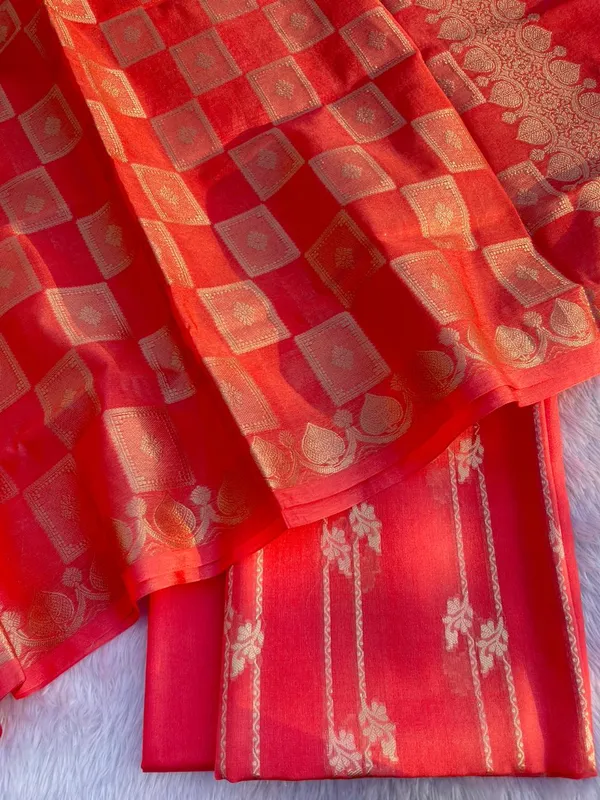 Peach_Pam_Mercerised_Silk_Plain_Banarasi_Suit_with_Stripe_Zari_Dupatta_11SKL_PS1