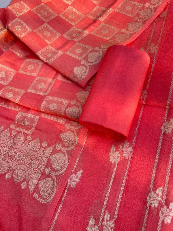 Peach_Pam_Mercerised_Silk_Plain_Banarasi_Suit_with_Stripe_Zari_Dupatta_11SKL_PS1
