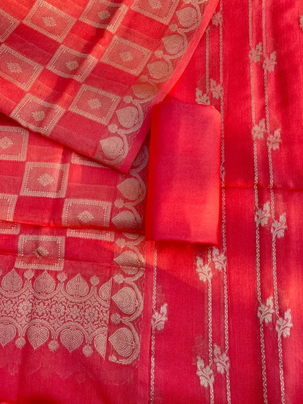 Peach_Pam_Mercerised_Silk_Plain_Banarasi_Suit_with_Stripe_Zari_Dupatta_11SKL_PS1