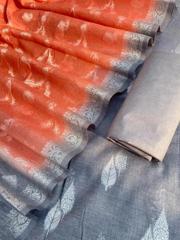 Elegant__Grey_&_Peach_Linen_Dupion_Resham_Booti_Banarasi_Suit_with_Contrast_Jaal_Dupatta_1100SKL_LDB2