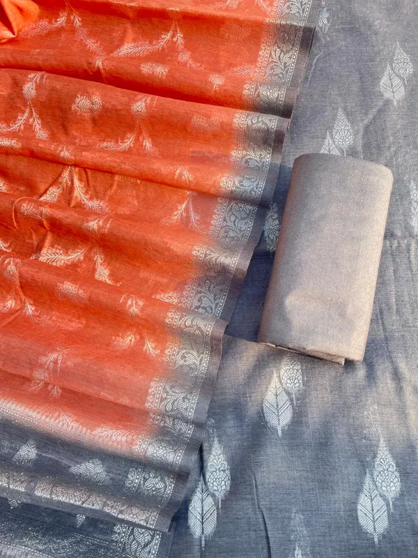 Elegant__Grey_&_Peach_Linen_Dupion_Resham_Booti_Banarasi_Suit_with_Contrast_Jaal_Dupatta_1100SKL_LDB2