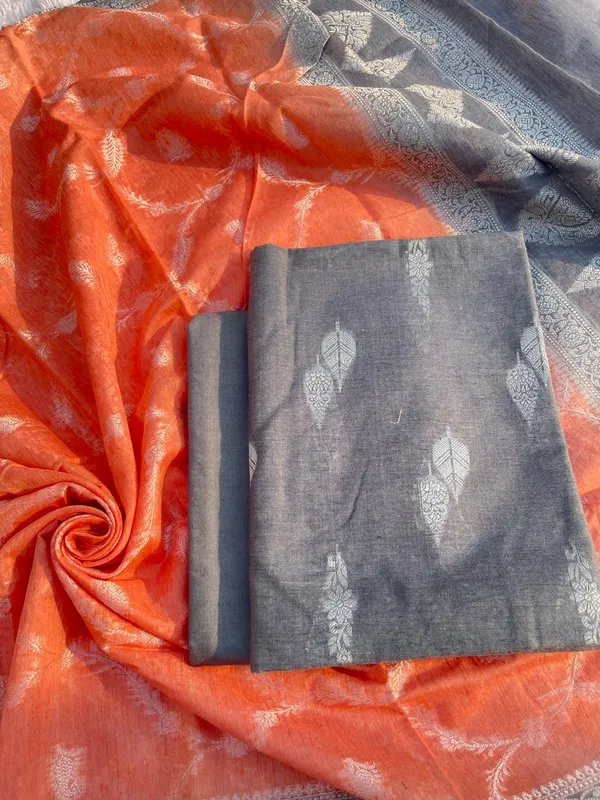 Elegant__Grey_&_Peach_Linen_Dupion_Resham_Booti_Banarasi_Suit_with_Contrast_Jaal_Dupatta_1100SKL_LDB2