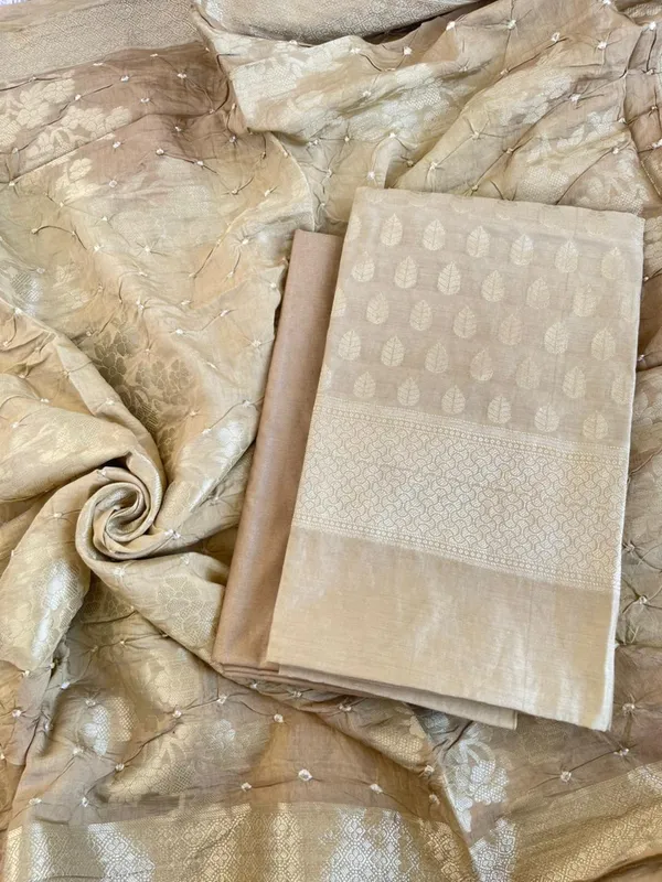 Beige_Cotton_Blend_Leaf_Zari_Booti_Banarasi_Suit_with_Bandhani_Zari_Jaal_Dual_Shade_Dupatta_1325DAN_SBN3