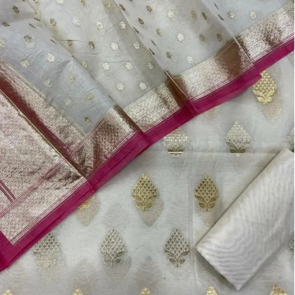 Off_white_Chanderi_Lorex_weave_Sona_Rupa_Zari_Booti_Banarasi_Suit_with_Contrast_Pink_Dyed_Border_Dupatta_1400ASG_CLSR1