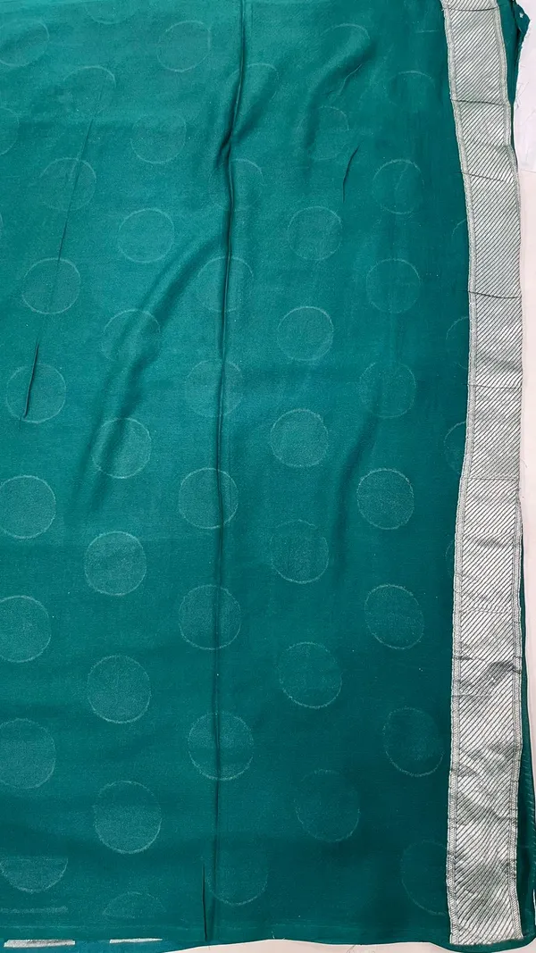 Humairah_Presents_Dark_Green_Katan_Georgette_Polka_Dot_Zari_Boota_with_Banarasi_Pallu_Zari_Border_and_Dark_Green_Blouse