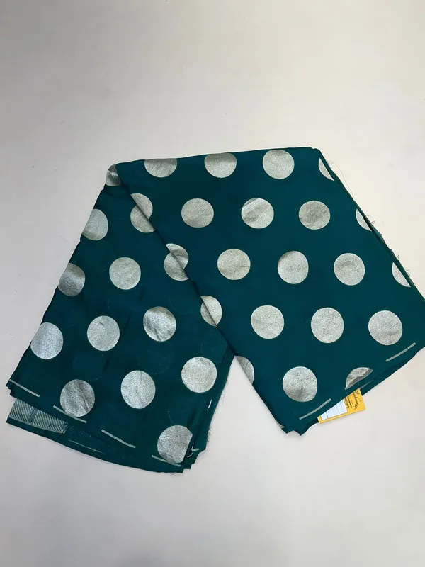 Humairah_Presents_Dark_Green_Katan_Georgette_Polka_Dot_Zari_Boota_with_Banarasi_Pallu_Zari_Border_and_Dark_Green_Blouse
