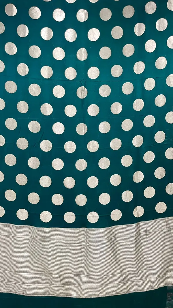 Humairah_Presents_Dark_Green_Katan_Georgette_Polka_Dot_Zari_Boota_with_Banarasi_Pallu_Zari_Border_and_Dark_Green_Blouse