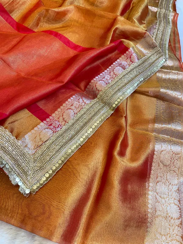 Light_Gold_Tissue_Silk_Contrast_Red_Pallu_Banarasi_Saree_with_Lace_work_Border_BFS_TL3