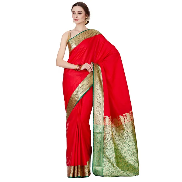 Humairah_Presents_Red_Satin_Silk_Saree_With_Blouse_Piece(JA11)