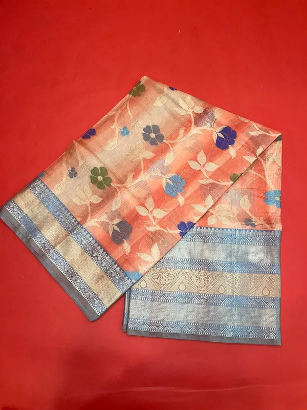 Peach_Matka_Silk/Silk_Blend_Banarasi_Sarees_For_Women_GEMTKSLK_197