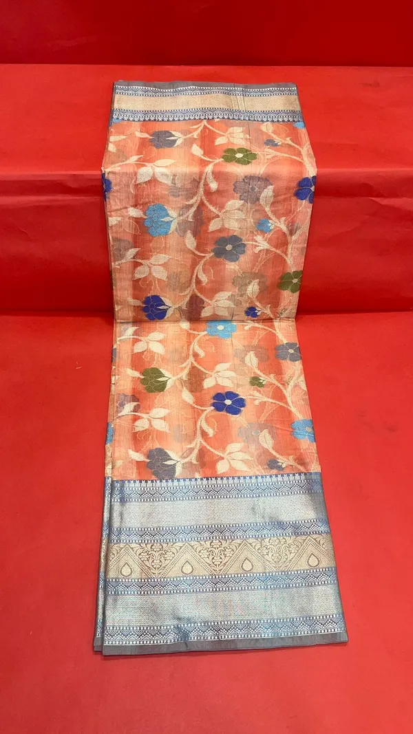 Peach_Matka_Silk/Silk_Blend_Banarasi_Sarees_For_Women_GEMTKSLK_197