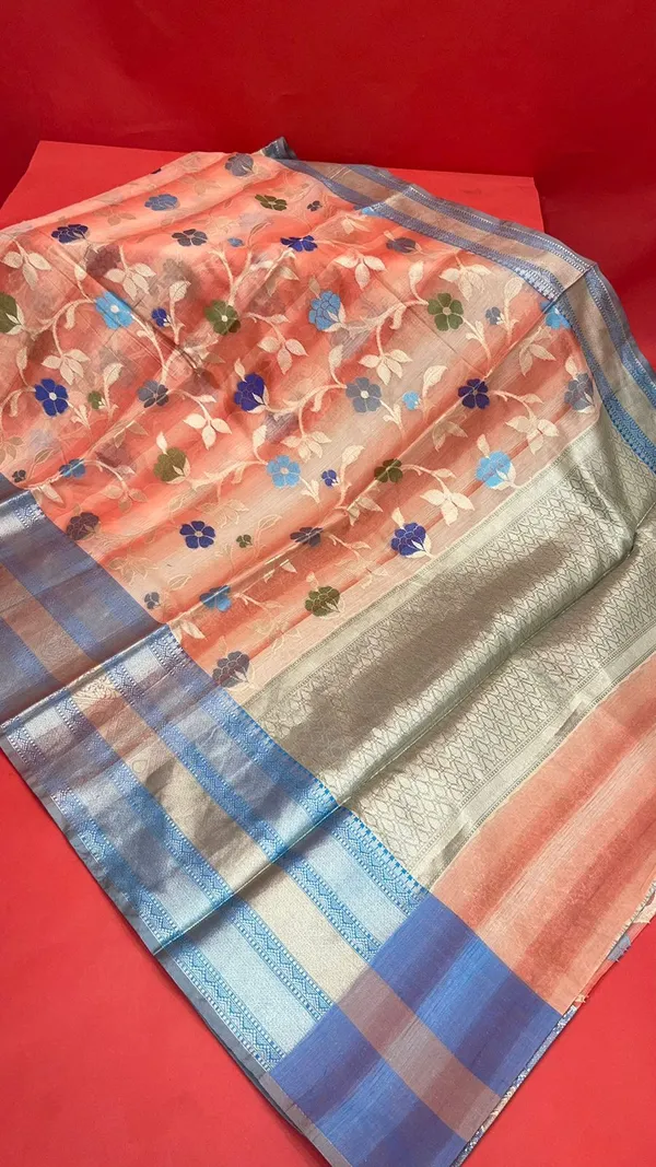 Peach_Matka_Silk/Silk_Blend_Banarasi_Sarees_For_Women_GEMTKSLK_197