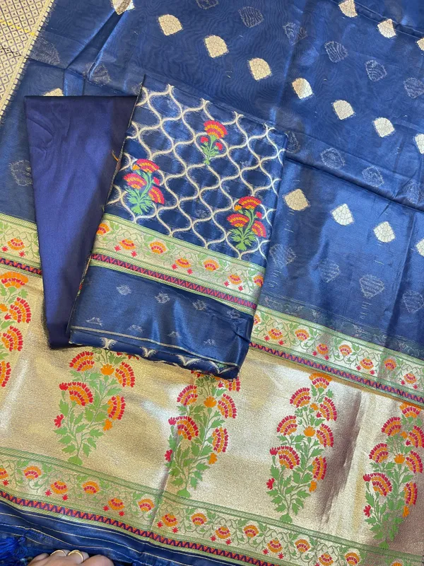 Navy_Blue_Jamdani_Weave_Cotton_Banarasi_3_pcs_Suit_Set_600SKL_JM5