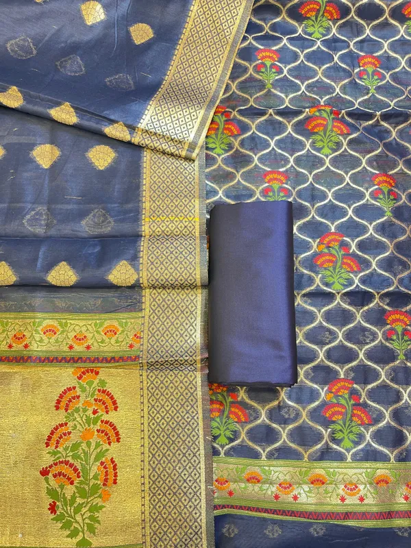 Navy_Blue_Jamdani_Weave_Cotton_Banarasi_3_pcs_Suit_Set_600SKL_JM5