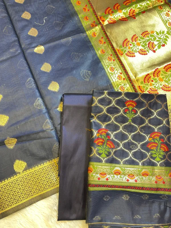 Navy_Blue_Jamdani_Weave_Cotton_Banarasi_3_pcs_Suit_Set_600SKL_JM5