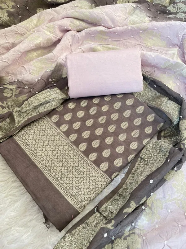 Brown_Cotton_Blend_Leaf_Zari_Booti_Banarasi_Suit_with_Bandhani_Zari_Jaal_Dual_Shade_Dupatta_1325DAN_SBN2