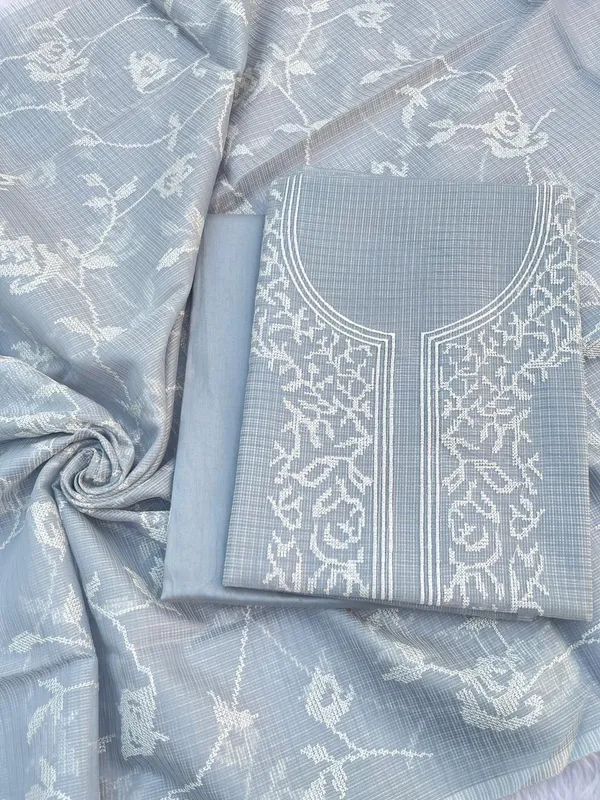 Serene_Grey_Kota_check_Necklace_Banarasi_Suit_with_White_Thread_Embroidery_1200SKL_KNE1