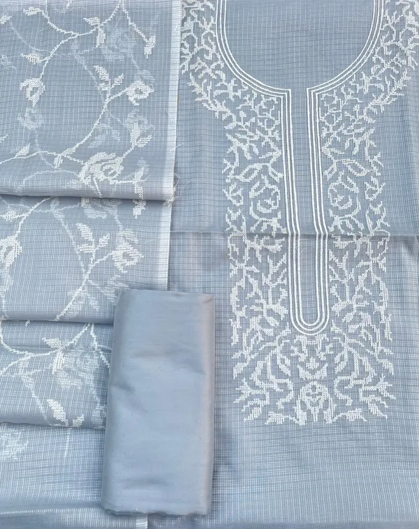 Serene_Grey_Kota_check_Necklace_Banarasi_Suit_with_White_Thread_Embroidery_1200SKL_KNE1
