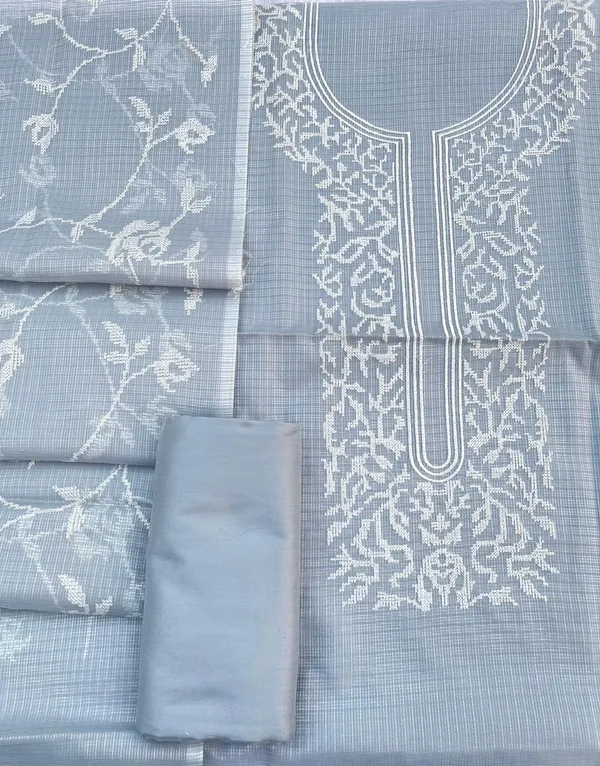 Serene_Grey_Kota_check_Necklace_Banarasi_Suit_with_White_Thread_Embroidery_1200SKL_KNE1