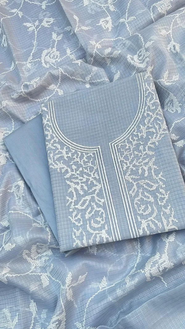 Serene_Grey_Kota_check_Necklace_Banarasi_Suit_with_White_Thread_Embroidery_1200SKL_KNE1