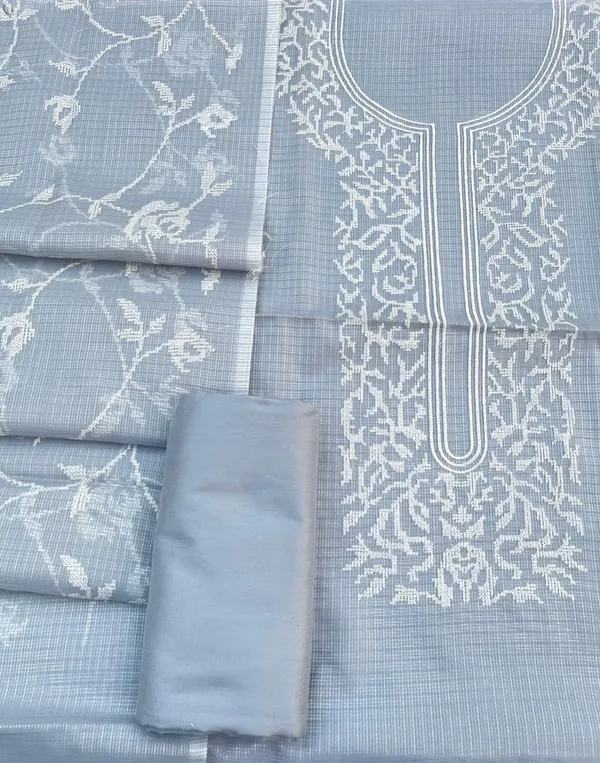 Serene_Grey_Kota_check_Necklace_Banarasi_Suit_with_White_Thread_Embroidery_1200SKL_KNE1