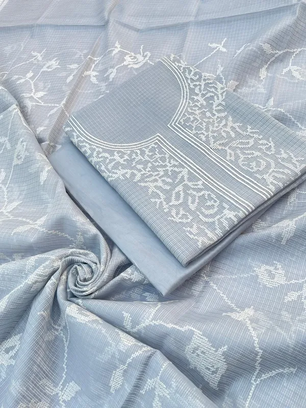 Serene_Grey_Kota_check_Necklace_Banarasi_Suit_with_White_Thread_Embroidery_1200SKL_KNE1