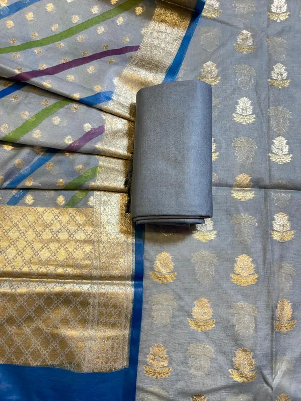 Light_Grey_Pure_Mercerised_Silk_Banarasi_3_pcs_Suit_Set_with_Stripe_Rangkaat_Dupatta_1250SKL_MS4