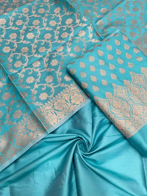 Humairah_Turqouise_Blue_Art_Silk_Floral_Zari_Booti_3_pcs_Suit_set_with_Plain_Bottom_and_Tilfi_Floral_Zari_Jaal_Turqouise_Blue_Dupatta