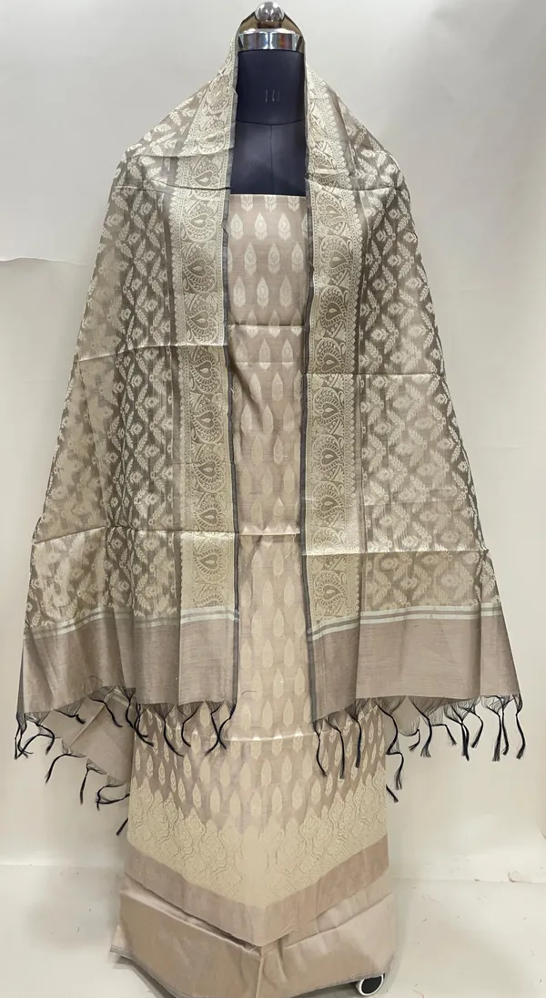 Humairah_Beige_Cotton_Floral_Resham_Booti_3_pcs_Suit_set_with_Plain_Bottom_and_Floral_Zari_Mina_Stripe_Jaal_Beige_Dupatta