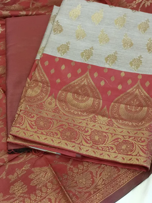 Tussar_Cotton_Floral_Zari_Booti_with_Contrast_Maroon_Silk_Border_Banarasi_Suit_525IM_CTN1