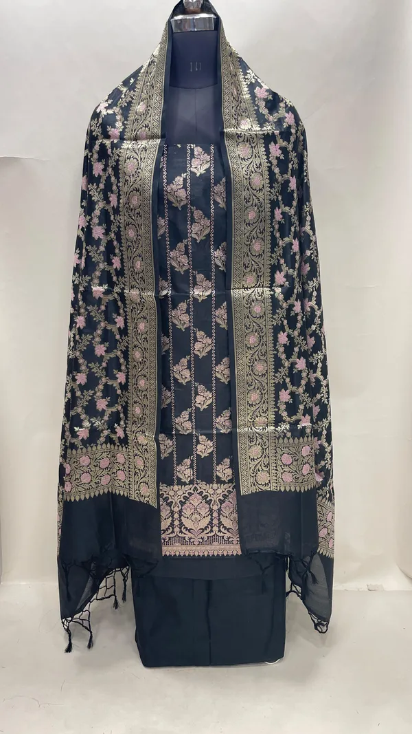 Humairah_Presents_Black_Semi_Katan_Silk_Floral_Minakari_Booti_Stripe_3_pcs_Suit_Set_with_Plain_Bottom_and_Minakari_Floral_Zari_Jaal_Black_Dupatta_ASD_147