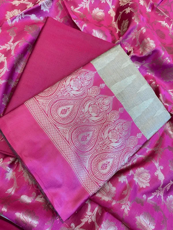 Beige_Art_Silk_Floral_Zari_Booti_Contrast_Banarasi_Suit_with_Magenta_Dupatta_625AJ_TPT46