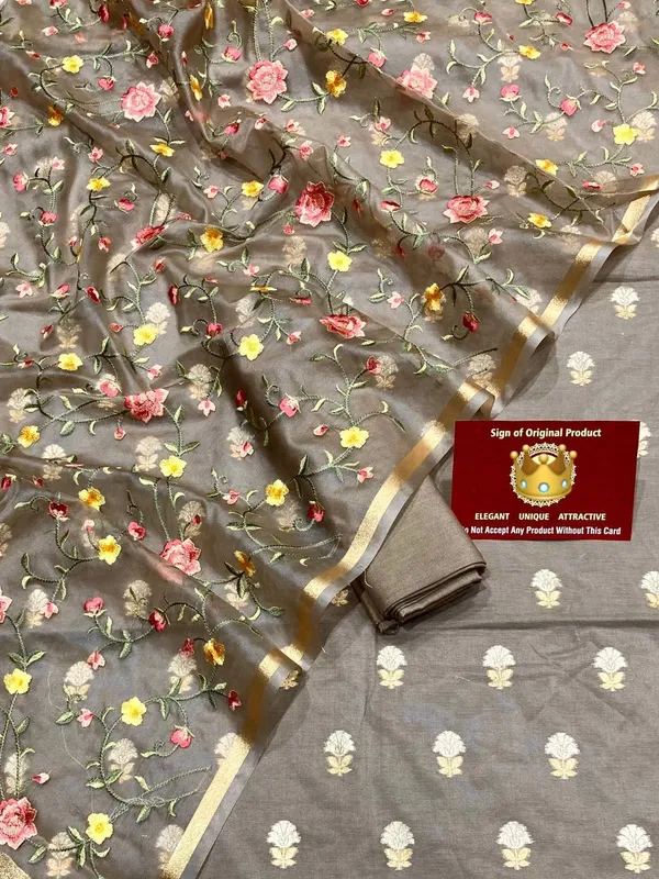 Brown_Pure_Mercerise_Silk_Silver_Gold_Zari_Booti_with_Organza_Embroidery_Dupatta_Suit_Set_1250SKL_PME27