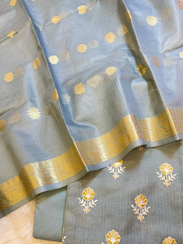 Grey_Kota_Check_Embroidery_Banarasi_3_pcs_Suit_Set_1000SKL_KC2