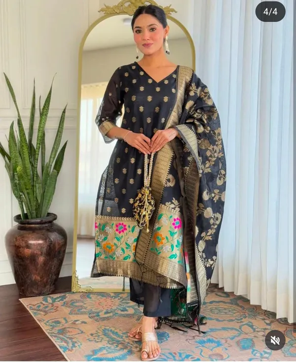 Black_Cotton_Floral_Zari_Booti_Banarasi_Suit_with_Sleeves_and_Jamdani_Dupatta_650SKL_JM25