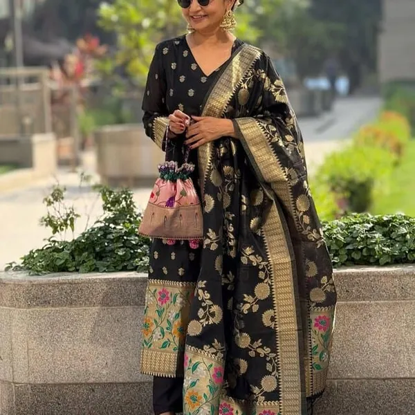 Black_Cotton_Floral_Zari_Booti_Banarasi_Suit_with_Sleeves_and_Jamdani_Dupatta_650SKL_JM25