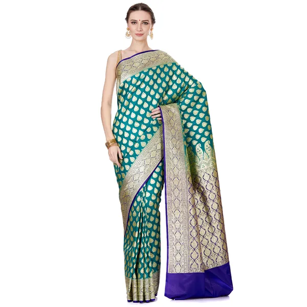 Humairah_Presents_Green_Satin_Silk_Saree_With_Blouse_Piece(JA34)