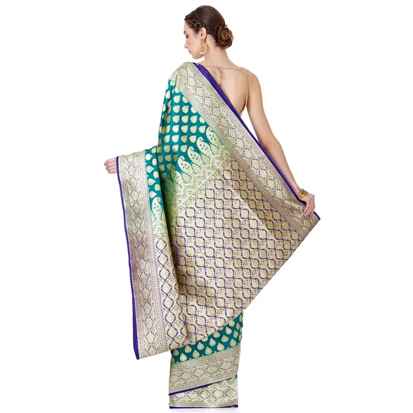 Humairah_Presents_Green_Satin_Silk_Saree_With_Blouse_Piece(JA34)