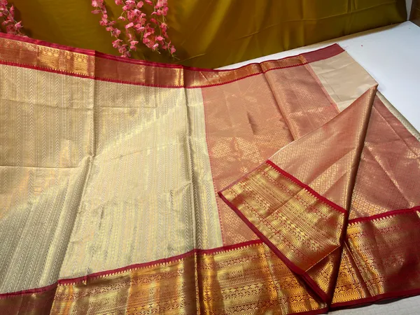 Tussar_Semi_Kanchi_Silk_Stripe_Zari_Contrast_Red_Border_Banarasi_Saree_MS_SK49