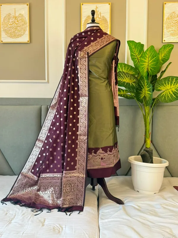 Mehndi_Green_Alfi_Katan_Silk_Ghat_Daman_Banarasi_Suit_With_Contrast_Wine_Zari_Booti_Dupatta_160Pnj_Ksg2