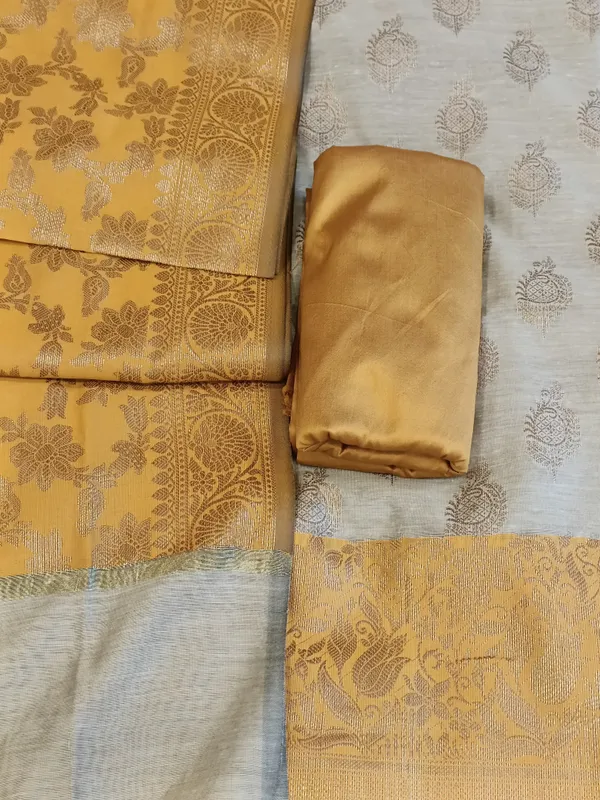 Tussar_Cotton_Floral_Zari_Booti_with_Contrast_Mustard_Gold_Silk_Border_Banarasi_Suit_525IM_CTN12