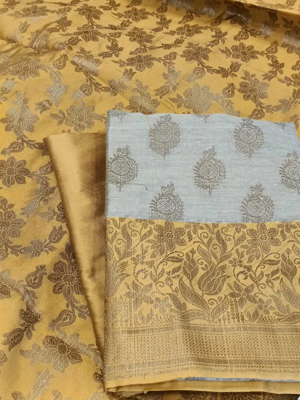 Tussar_Cotton_Floral_Zari_Booti_with_Contrast_Mustard_Gold_Silk_Border_Banarasi_Suit_525IM_CTN12