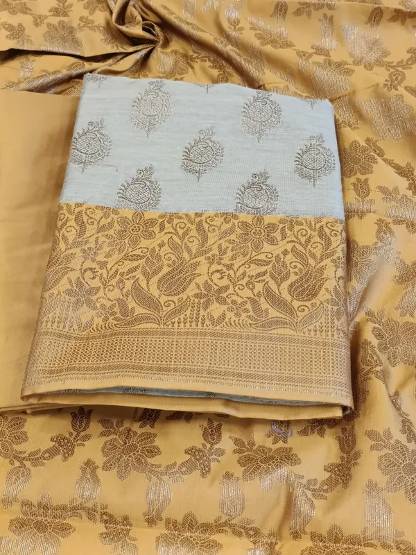 Tussar_Cotton_Floral_Zari_Booti_with_Contrast_Mustard_Gold_Silk_Border_Banarasi_Suit_525IM_CTN12